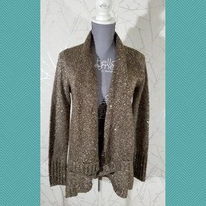 ii Sisters Light Brown Sequined Mohair Blend Open Front Cardigan